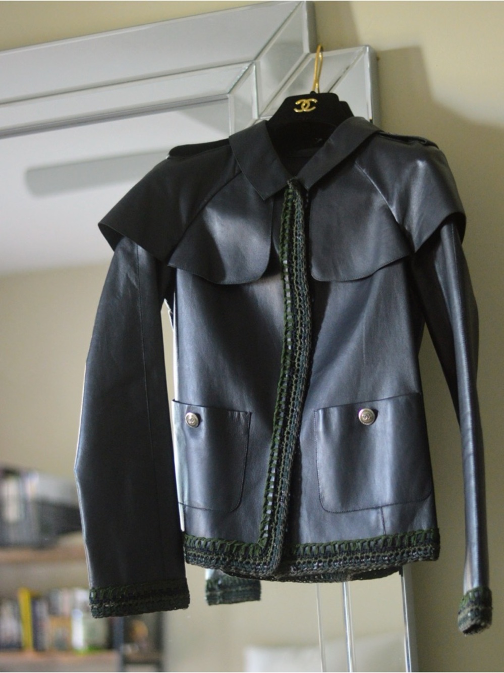 Chanel 2012 spring navy leather jacket 
Size 34